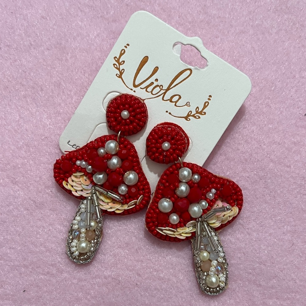 lil cottagecore mushroom earrings
